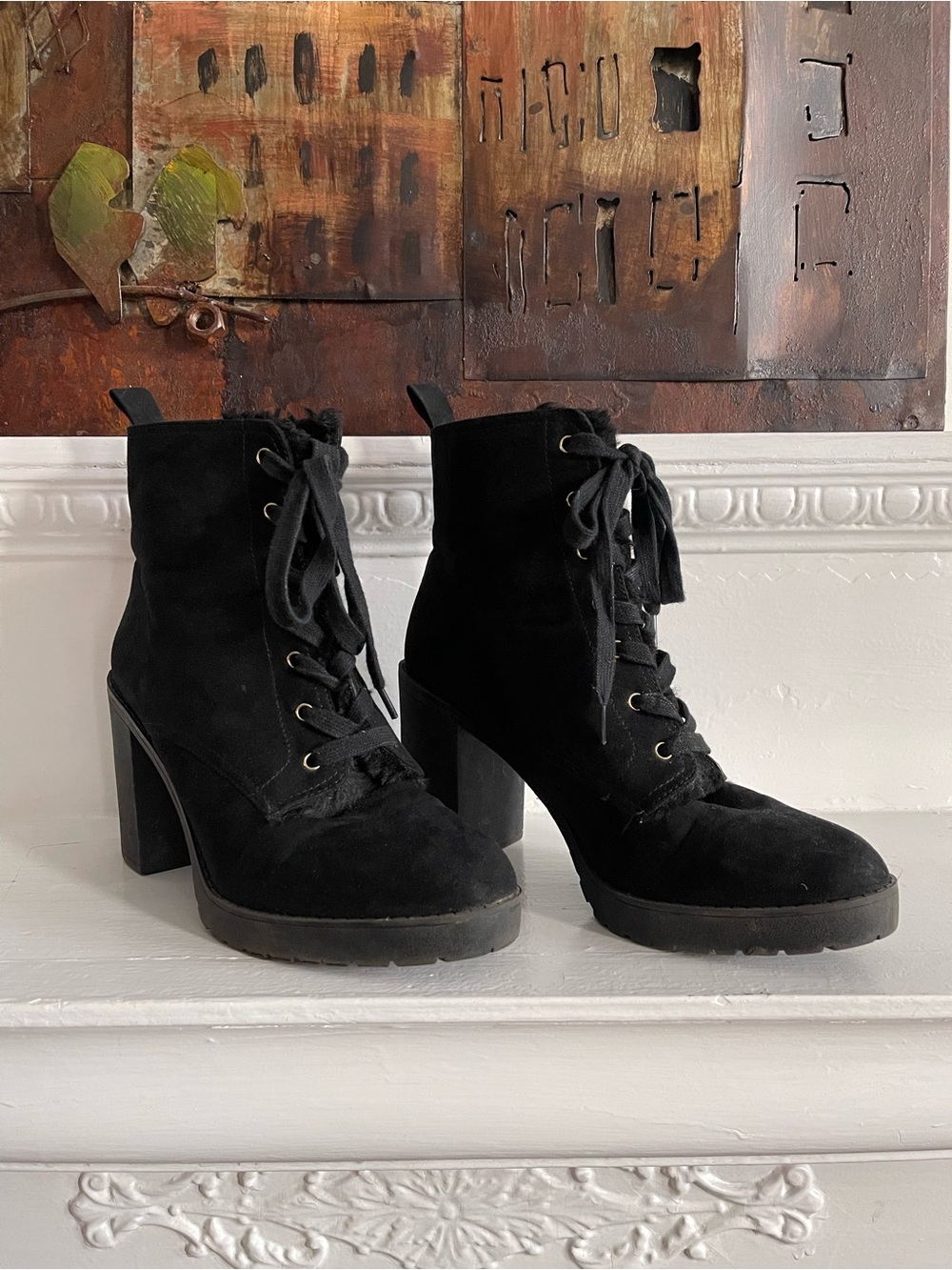 H&M Black Lace-Up Block Heel Ankle Boots